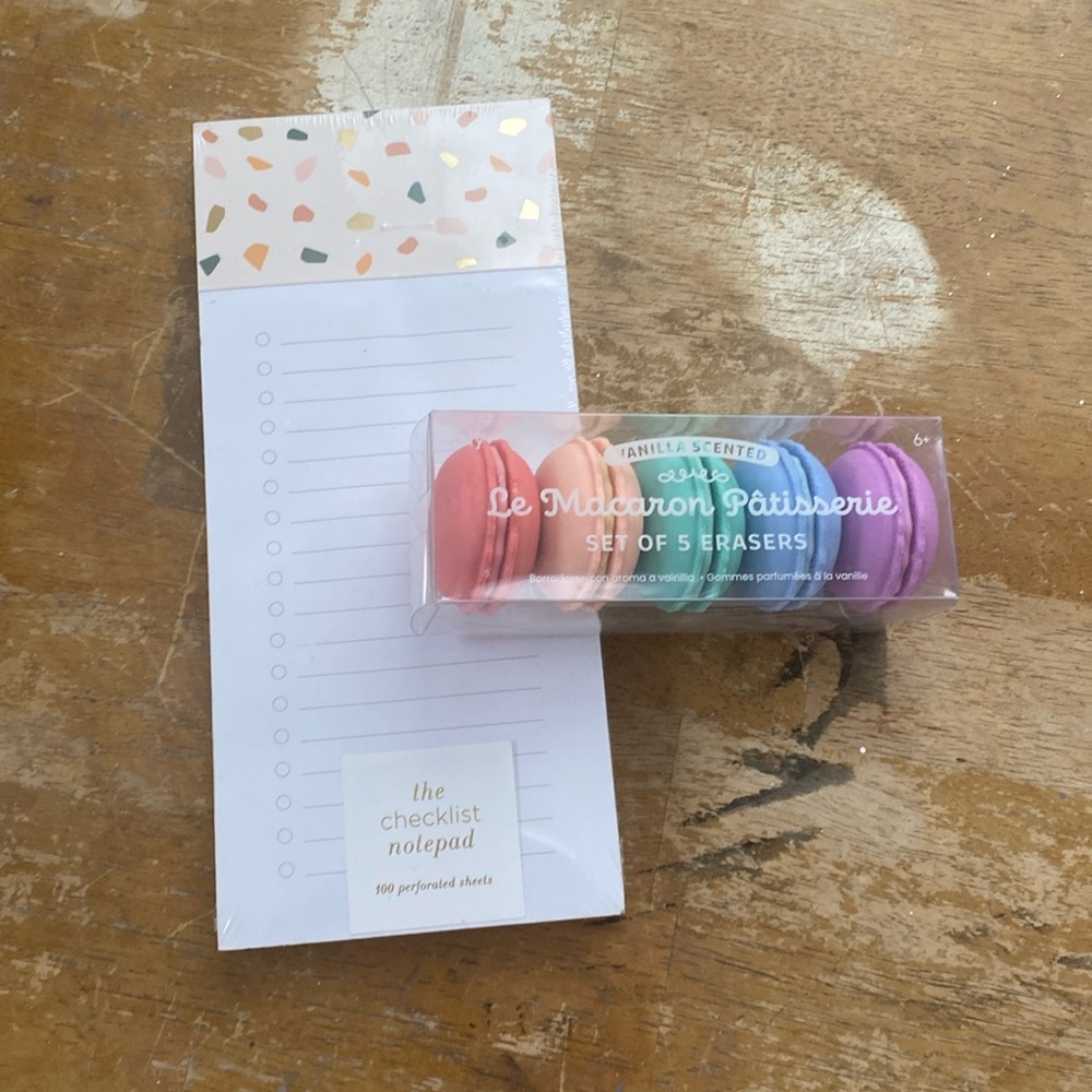 Lake + loft Checklist notepad and macaron erasers gift NWT